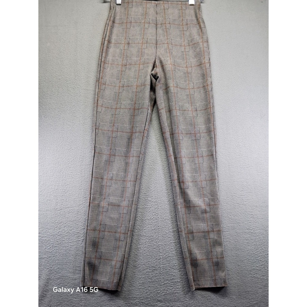 Zara Women's Size XS Gray Faux Suede Plaid Stretch Mid Rise Leggings Raw Hem